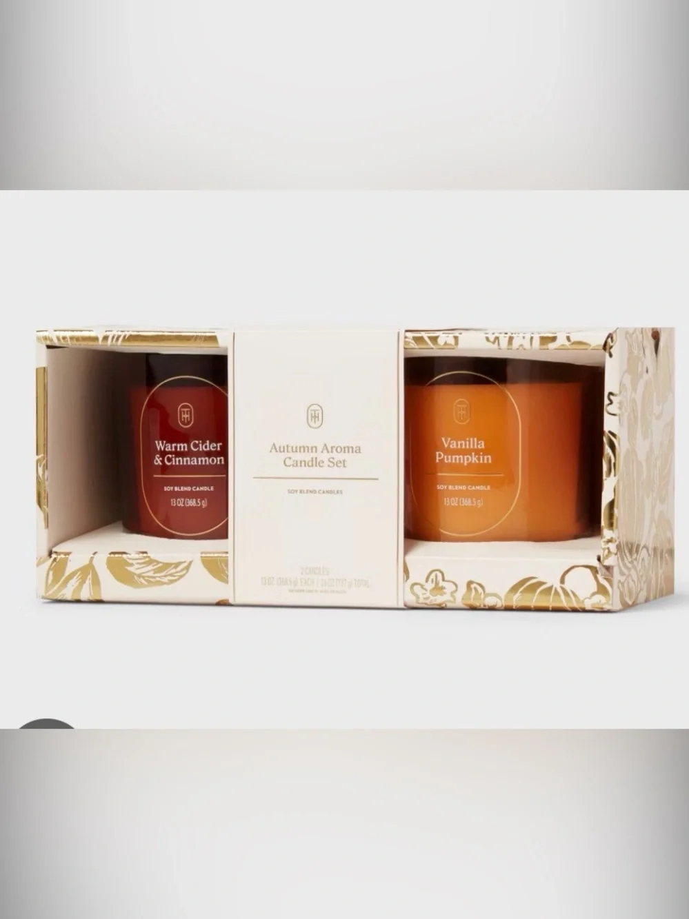 THEESHOND NWT 2pc ribbed glass candle set -vanilla pumpkin & warm cider cinnamon